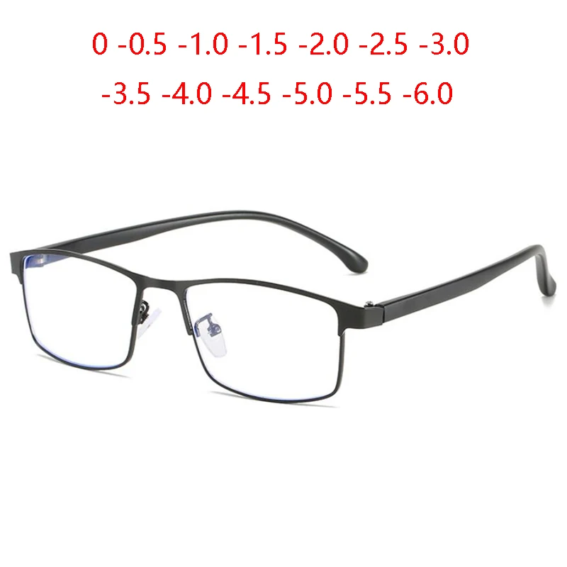 Top Trends: Full Frame Blue Light Blocking Square Prescription Spectacle Women Men Metal Minus Lens Okulary Korekcyjne 0 -0.5 -1.0 To -6.0 Shoppable Styles