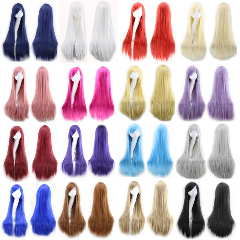 Top Trends: Similler Synthetic Anime Long Straight Wigs For Cosplay Women Heat Resistance Hair Black Blue Pink Green Yellow Red 100cm Shoppable Styles