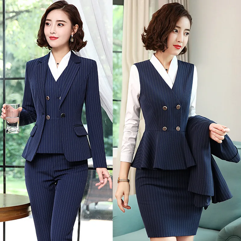 Top Trends: 2023High-Quality Korean Spring Fashion Striped Blazer Jacket Pants Suit Women Female Office Ladies Business Work Wear Formal Set Shoppable Styles