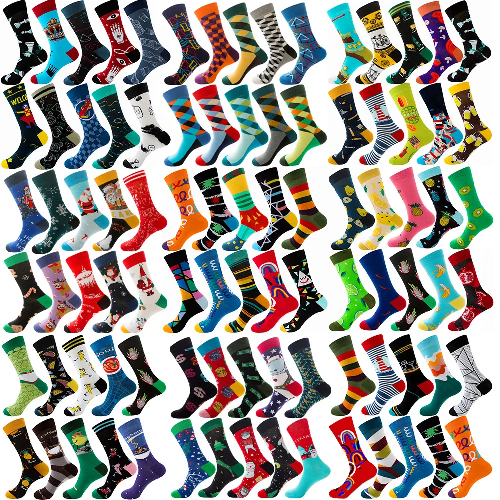 Top Trends: Big Size 20 Pcs=10 Pairs / Lot Christmas Colorful Combed Cotton Socks Men Casual Fashion Autumn Crew Socks Funny Happy Men Socks Shoppable Styles