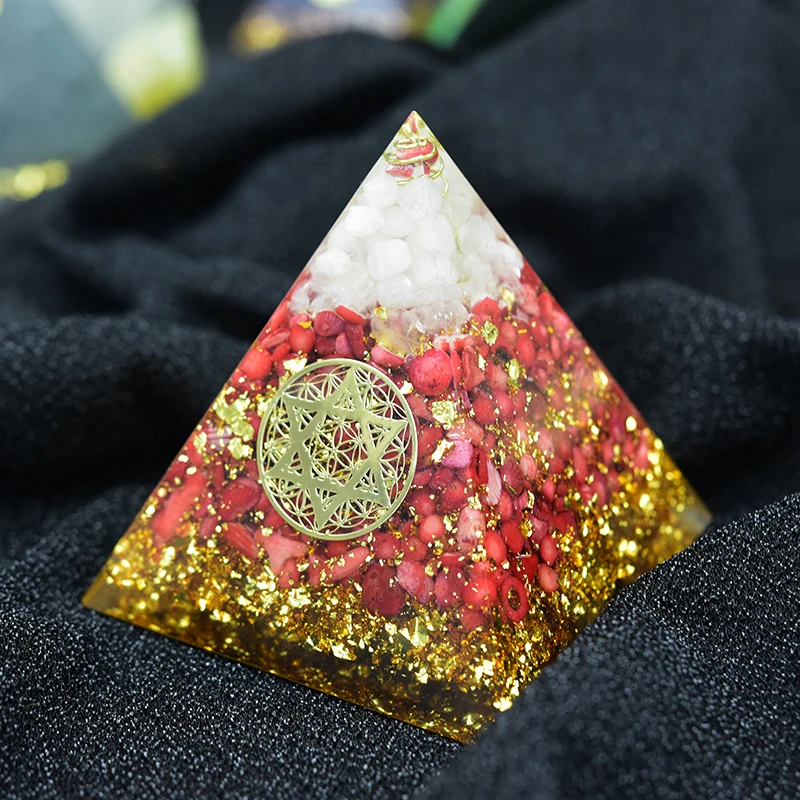 Top Trends: Orgonite Pyramid Muladhara Chakra Energy Crystal Red Coral Stone White Crystal Resin Pyramid Jewelry Decoration C0166 Shoppable Styles