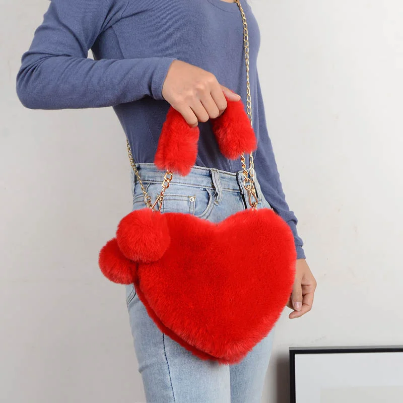 Top Trends: Fashion Artiflcial Fur Bag Designer Luxury Brand Heart-Shaped Fur Bag Shoulder Bag Lady Messenger Bag Handbag Casual Handbag Shoppable Styles