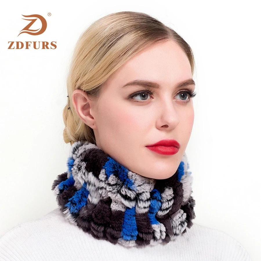 Top Trends: ZDFURS * Women Real Fur Handmade Stretch Fur Scarf Knit Genuine Rex Rabbit Fur Headbands Girls Natural Fur Ring Scarves Winter Shoppable Styles - Image 2