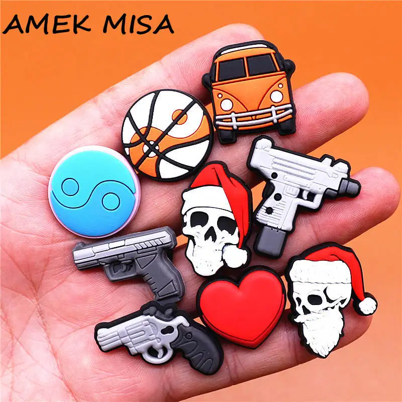 Top Trends: Christmas Skull Shoe Charms Tai Chi Pistol Submachine Gun Red Heart Shoes Accessories Decoration Fit Buckle Kids Gifts Shoppable Styles