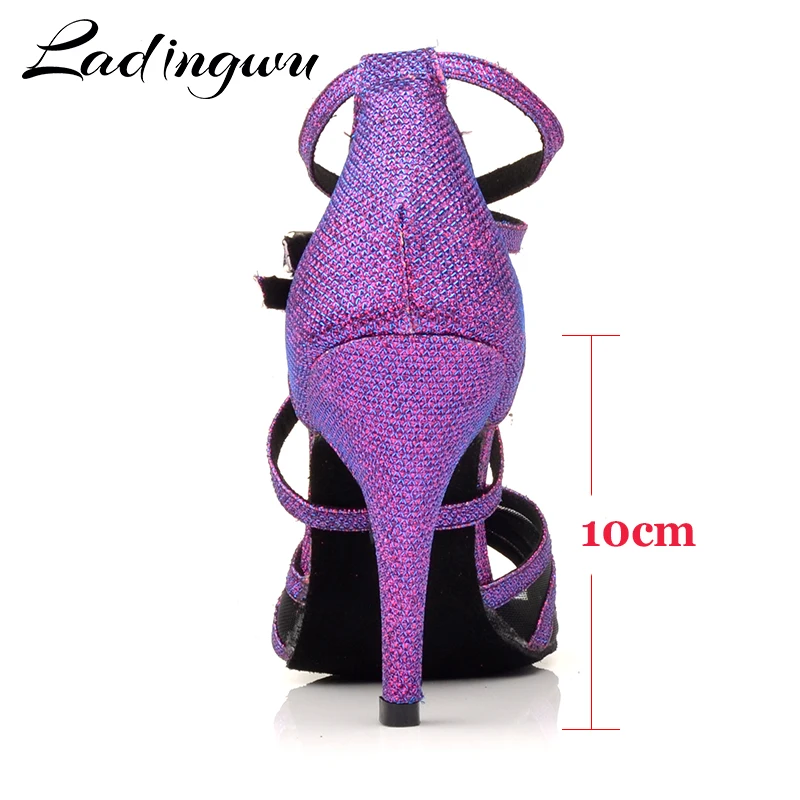 Top Trends: Ladingwu Latin Dance Shoes Purple Flash Cloth Size US 3.5-12 10cm Heel Height Professional Salsa Dance Shoes For Women Shoppable Styles - Image 2