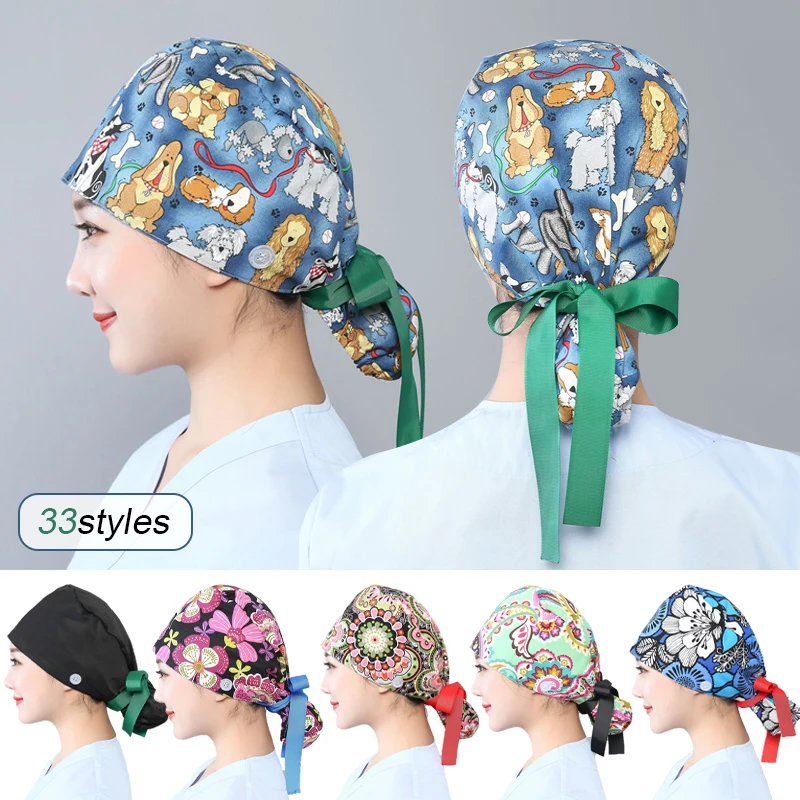 Top Trends: Women Scrubs Cap Cotton Cartoon Printing Scrub Caps Pet Shop Lab Work Dental Clinic Surgicals Hat Nurse Uniform Accessories Shoppable Styles