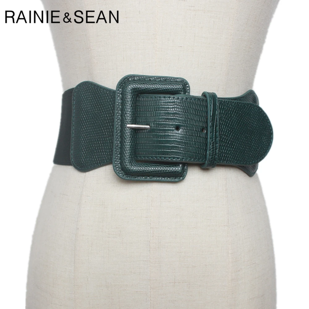 Top Trends: RAINIE SEAN Elastic Belts For Women PU Leather Wide Cummerbunds Designer Belt Corset Solid Army Green Female Wide Waistbands Shoppable Styles