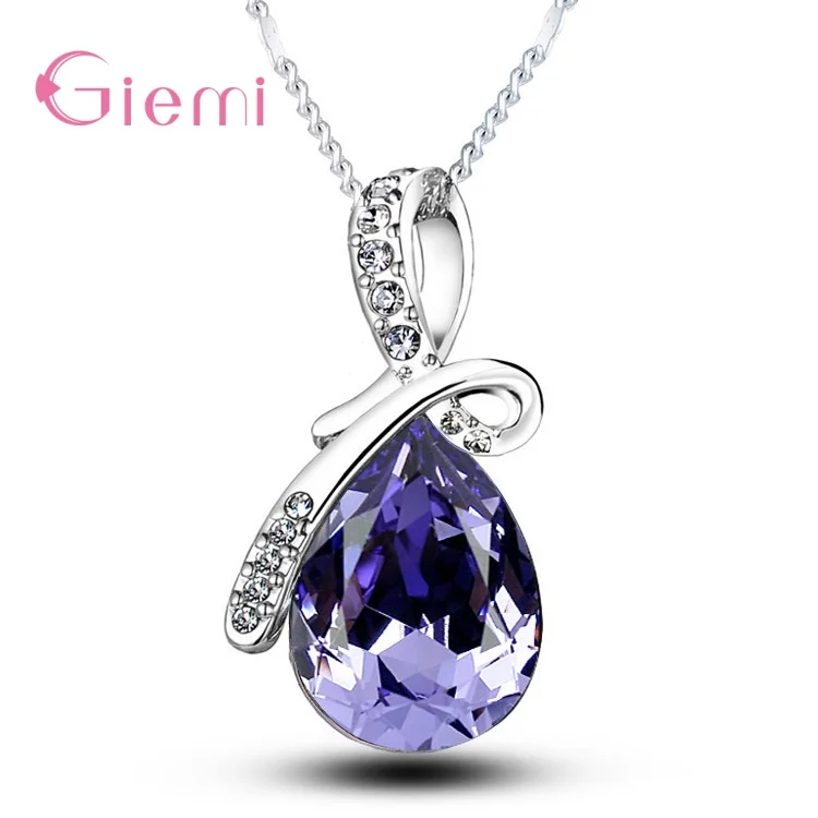 Top Trends: Top Sale 925 Sterling Silver Colorful Cubic Zirconia Waterdrop Pendant Necklace Women Girls Wedding Party Jewelry Shoppable Styles