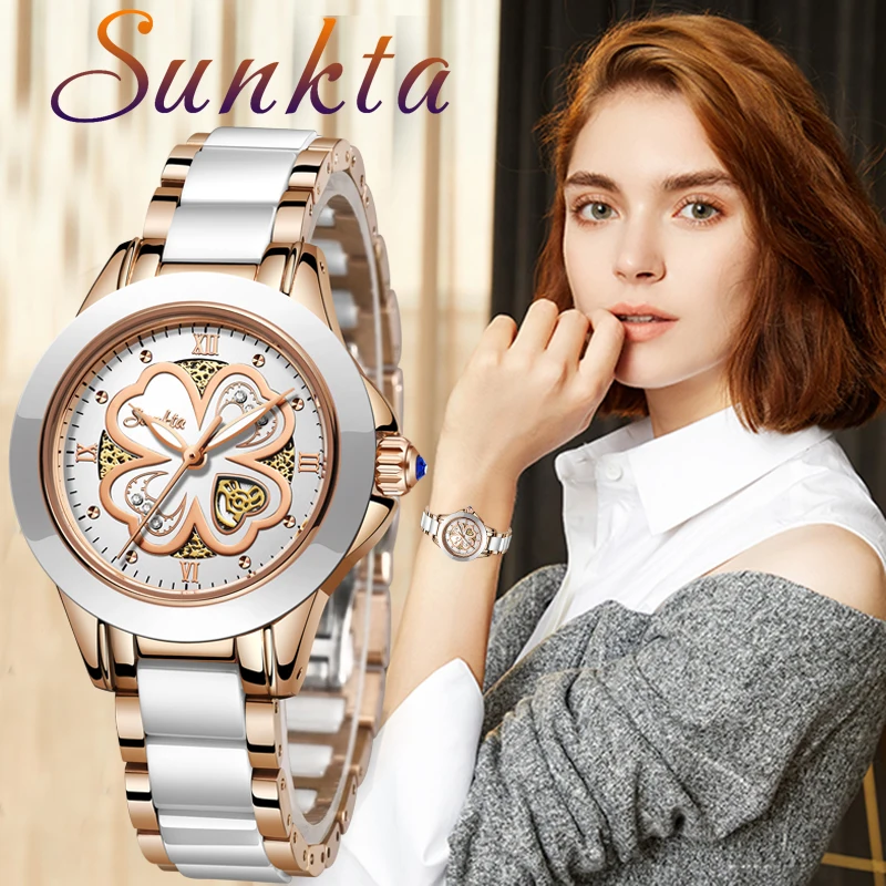 Top Trends: SUNKTA New Ladies Watch Brand Luxury Women Watches Waterproof Rose Gold Petal Quartz Four Leaves Petal Watch Women Montre Femme Shoppable Styles