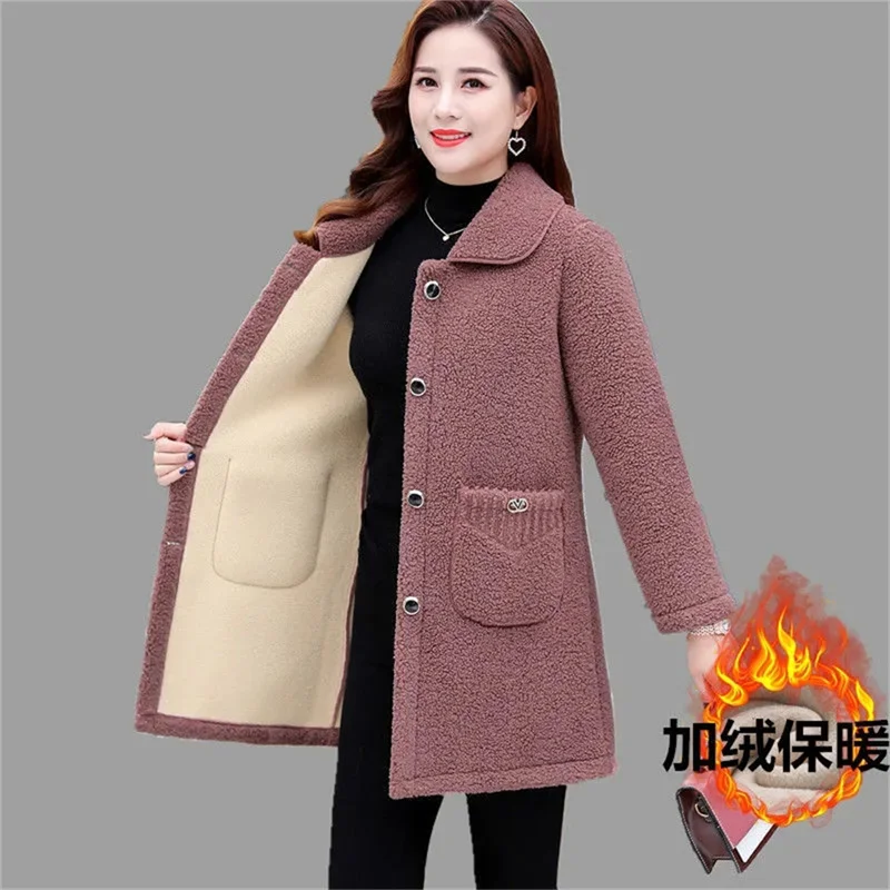 Top Trends: 2022 XL-6XL Middle-Age Elderly Women's Clothing Thicken Imitation Lamb Wool Coat Mother's Winter Mid-Length Granular Velvet Coat Shoppable Styles