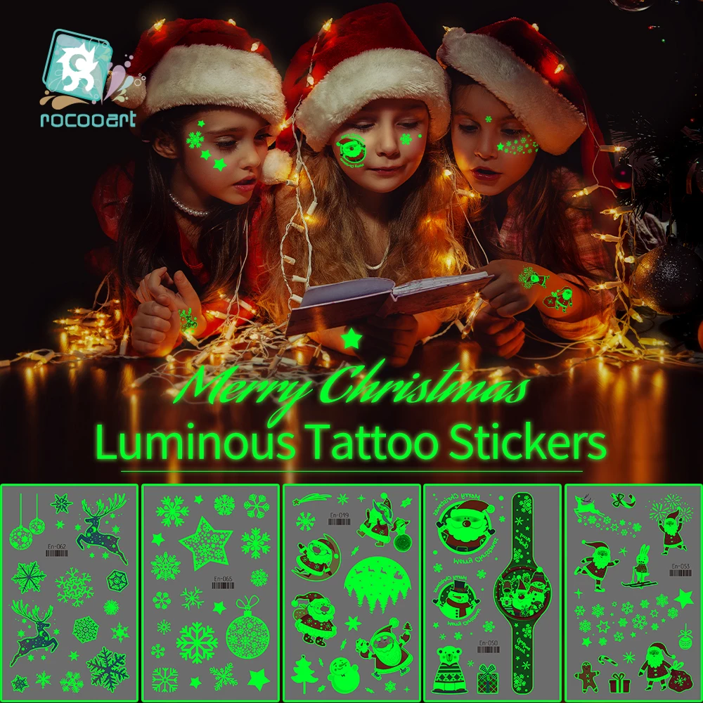 Top Trends: Christmas Decoration Luminous Tattoo Sticker Waterproof Snowflake Cartoon Face Luminous Sticker Kids Toys New Year 2023 Navidad Shoppable Styles