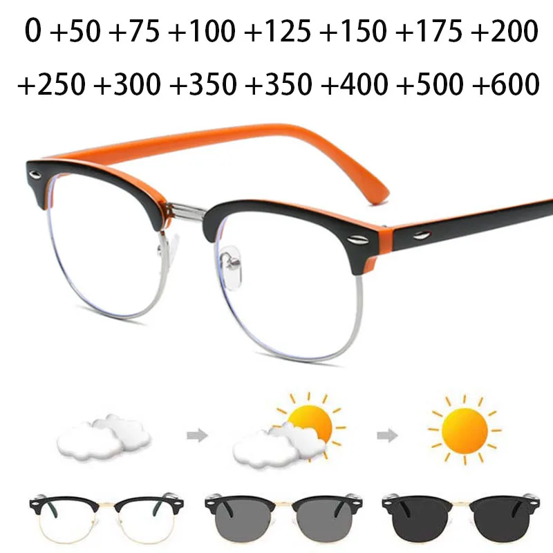 Top Trends: Hyperopia Diopter SPH 0 + 0.5 + 1 + 1.5 + 2 + 2.5 + 3 + 3.5 + 4 + 4.5 + 5 + 5.5 + 6.0 Half Metal Frame Photochromic Finished Reading Glasses Shoppable Styles