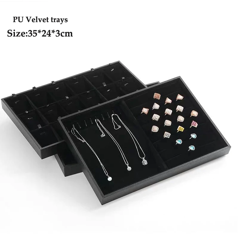 Top Trends: PU Black Velvet Jewelry Tray Jewellery Organizer Storage Box Watch Holder Necklace Ring Earring Pendant Stand Series For Woman Shoppable Styles