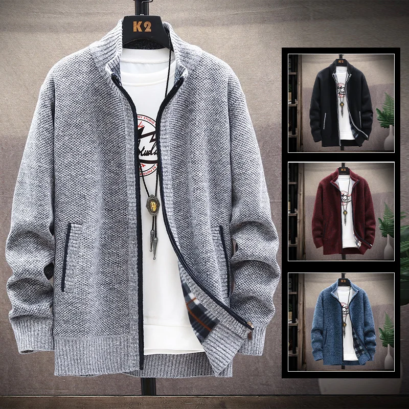 Top Trends: Men's Winter Spring Fleece Sweater Zipper Cardigan Korean Warm Jacket Coat Sports Male Jumper Knit Clothing Brown Jacket Shoppable Styles