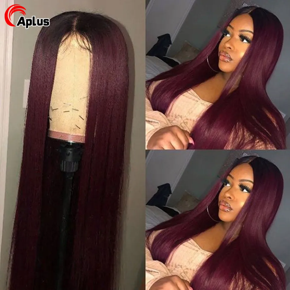 Top Trends: 1b 99j Burgundy Lace Front Wig 13x4 Straight Frontal Wig Dark Red Wine Lace Front Wigs Ombre Colored Human Hair Wigs For Women Shoppable Styles