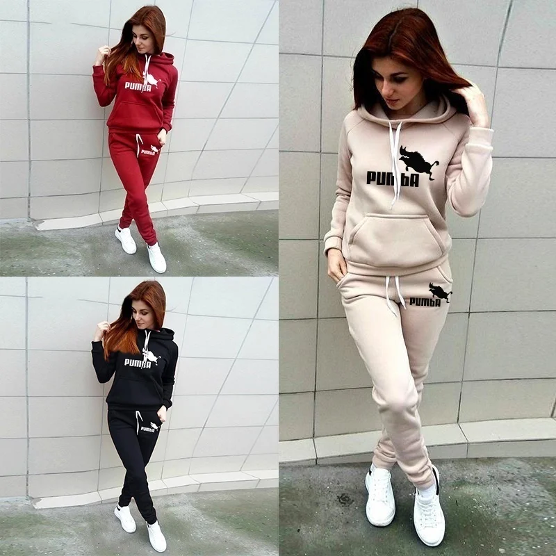 Top Trends: Autumn Winter 2 Piece Set Jogging Women Hoodies Pants Printed Sportswear Suits Thicken Warm Ladies Girls Hoodie Sets Tracksuits Shoppable Styles