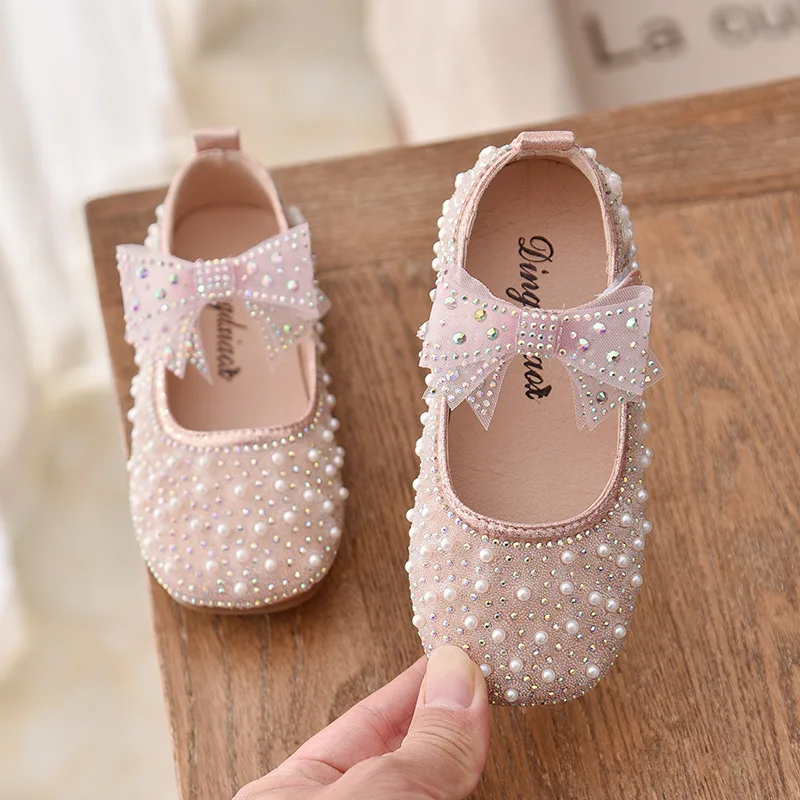 Top Trends: New Girls Single Princess Shoes Pearl Shallow Children's Flat Shose Kid Baby Bowknot Shoes 2022 Spring Autumn B207 Shoppable Styles