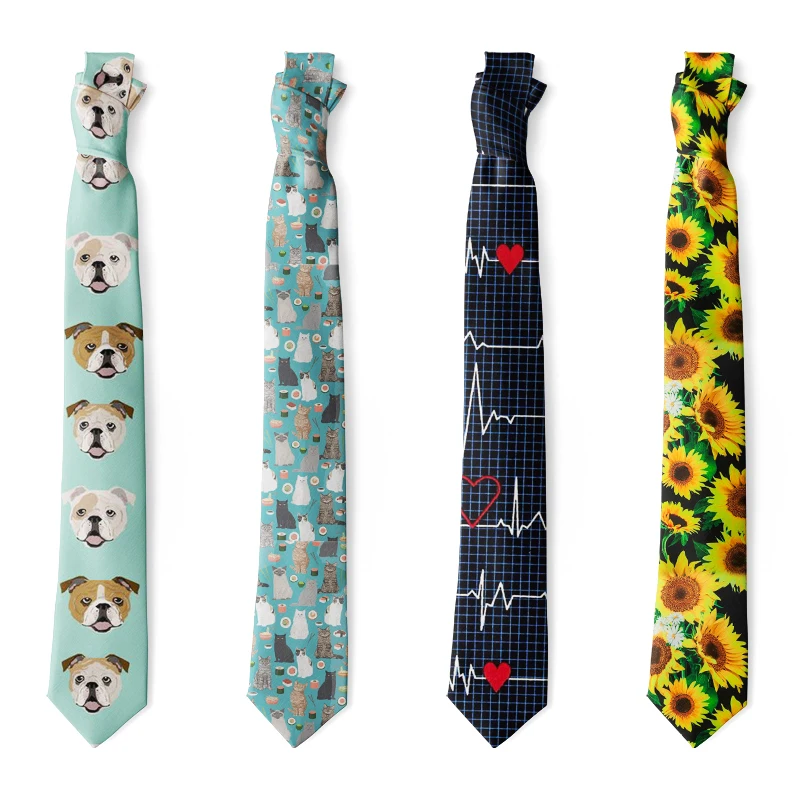 Top Trends: Cartoon Dog Sunflower Print Tie Casual Slim High-quality 8cm Nylon Men Women Necktie Funnny Harajuku Party Dinner Female Men Tie Shoppable Styles