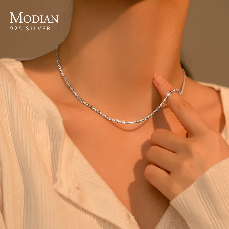 Top Trends: Modian Dazzling Simple Adjustable Necklace For Women Girls 925 Sterling Silver Luxury Brand Jewelry 2024 New Mode Accessories Shoppable Styles