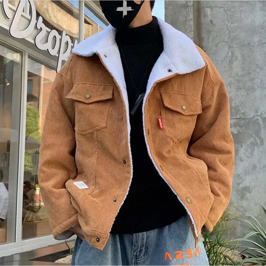 Top Trends: 2023 Man Autumn Winter Thicken Warm Slim Fit Corduroy Jackets Men's Outwear Hip Hop Coat Teen Casual Jacket Colorful Oversized Shoppable Styles