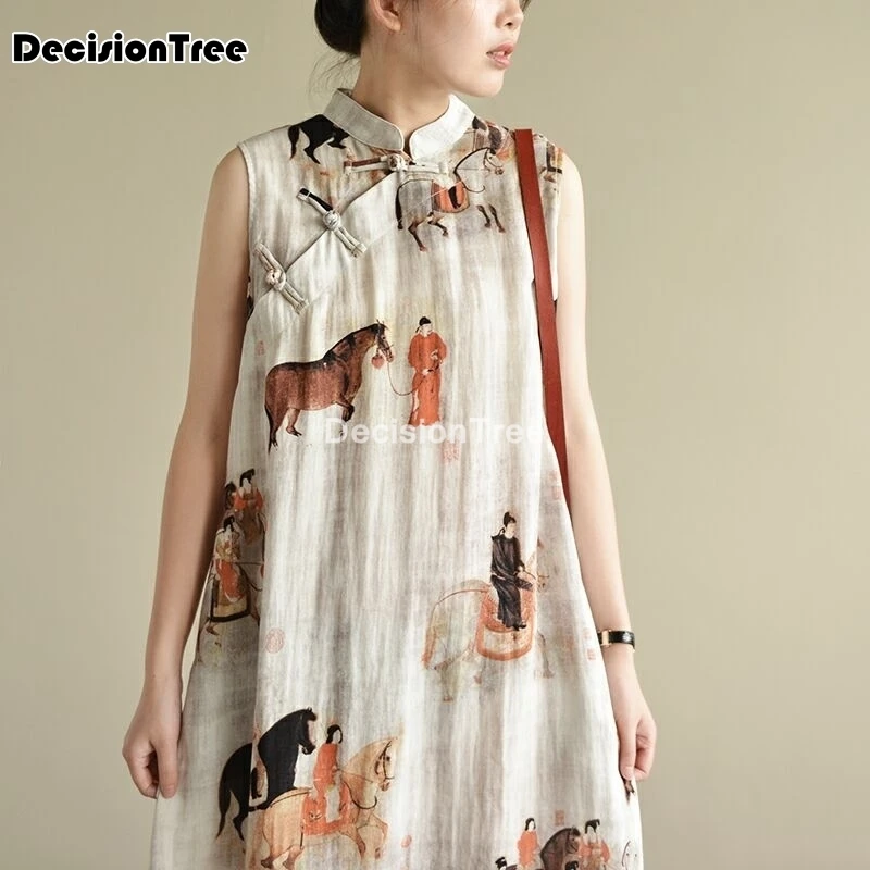 Top Trends: 2023 Chinese Dress Sleeveless Chinese Women Long Cheongsam Dress Linen Qipao Chinese Traditional Dress Long Dress Qipao Shoppable Styles