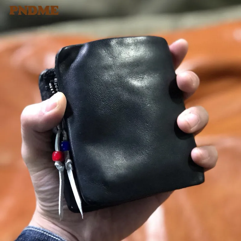 Top Trends: PNDME Simple Luxury Genuine Leather Men's Black Short Wallet Casual Natural Soft Real Cowhide Daily Card Holder Coin Purse Shoppable Styles