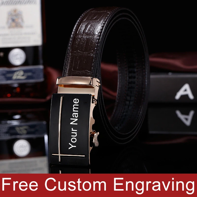 Top Trends: Personalized Men's Belt Split Leather Cowhide Waistband Alloy Automatic Brown Leather Male Man Accessories Adult Gift Buckle Shoppable Styles