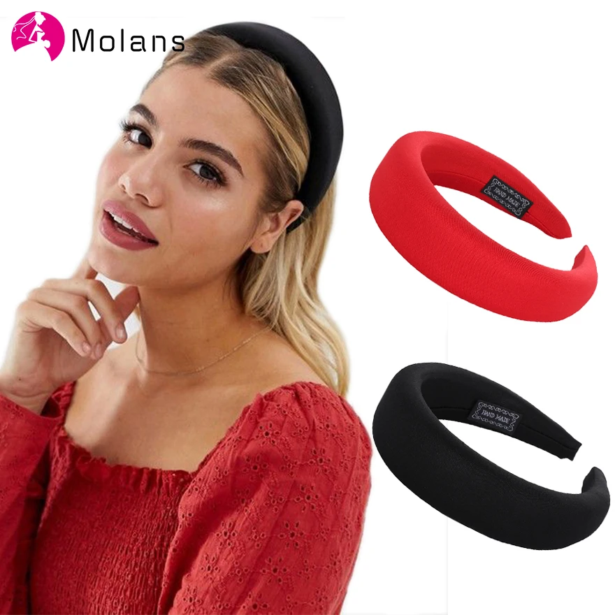 Top Trends: Molans Female Bezel Head Silk Padded Headband For Women Solid Thick Hair Hoop Hairband Cotton Blends Headbands Shoppable Styles