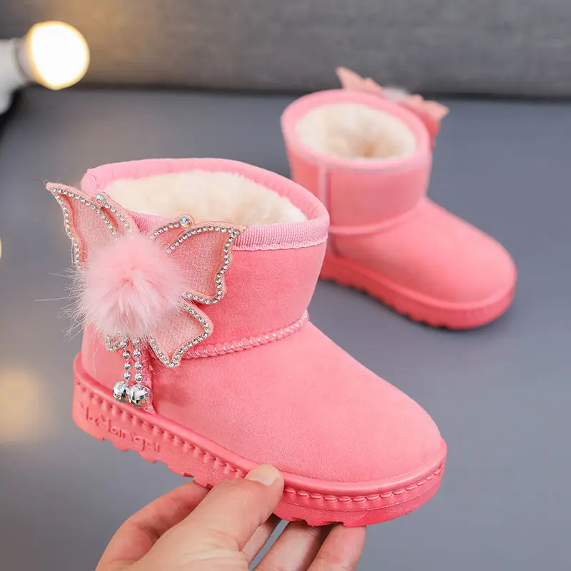 Top Trends: Butterfly Princess Shoes Baby Snow Boots Autumn And Winter Children's Cotton Boots Soft Bottom Plus Velvet Thick Cotton Shoes Shoppable Styles