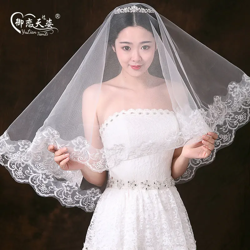 Top Trends: 2020 New Wedding Veils Bridal Accessories White Ivory Red Elbow Length With Comb Appliques Lace Bridal Veils 2020 New Shoppable Styles - Image 3