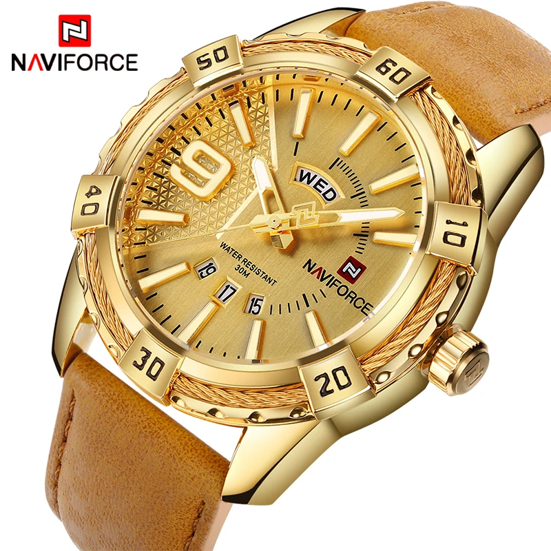 Top Trends: NAVIFORCE Luxury Watches For Men Waterproof Fashion Leather Quartz Day And Date Display Man&#039;s Wristwatch 9117L Relogio Masculino Shoppable Styles