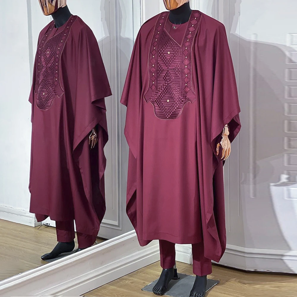 Top Trends: H&amp;D African Clothes For Men Traditional Agbada Men Ankara Costume Red Robe Cover Shirt Pants 3 PCS Set Wedding Party Attire Shoppable Styles