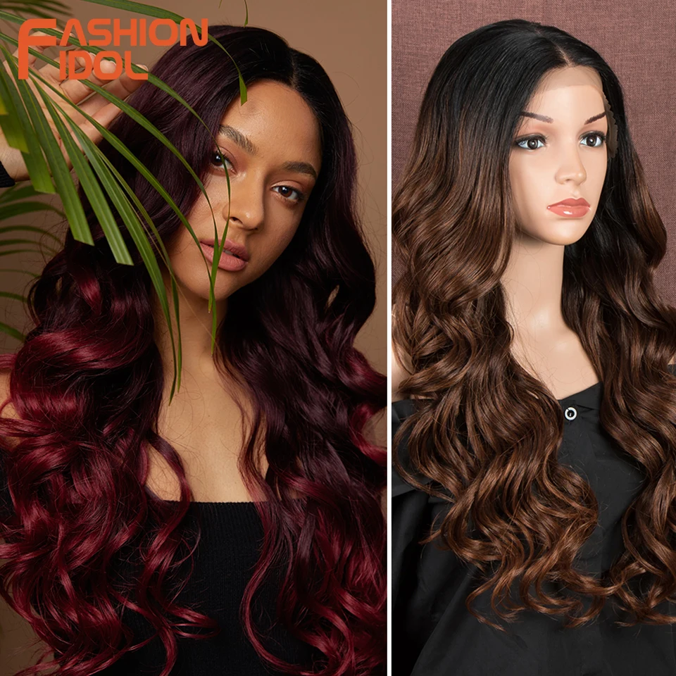 Top Trends: 30 Inch Loose Wave Baby Hair Synthetic Lace Wigs Cosplay Ombre Blonde Brown Deep Wave Long Wavy Synthetic Wigs For Black Women Shoppable Styles