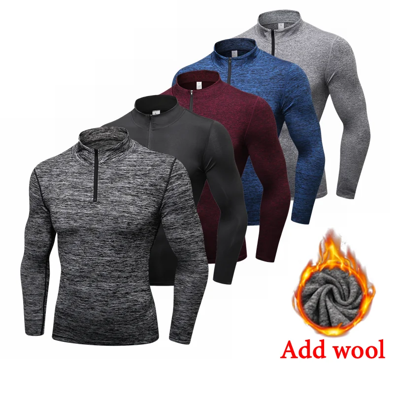 Top Trends: Winter Long Sleeve Zipper Sport Shirt Men , Fitness Tights Quickly Dry Men&#039;s Running T Shirt Sportswear T-shirts Mens Rashgard Shoppable Styles