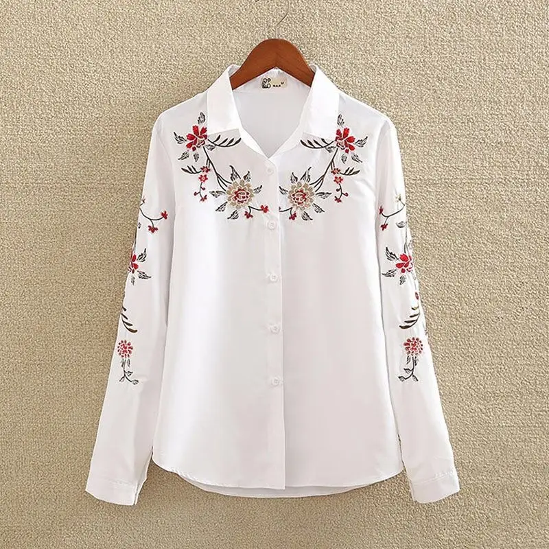 Top Trends: Embroidered Elegant Blouses Feminine Shirts Women Work Wear Long Sleeve White Shirt Vintage Chiffon Ladies Tops Casual 2023 New Shoppable Styles