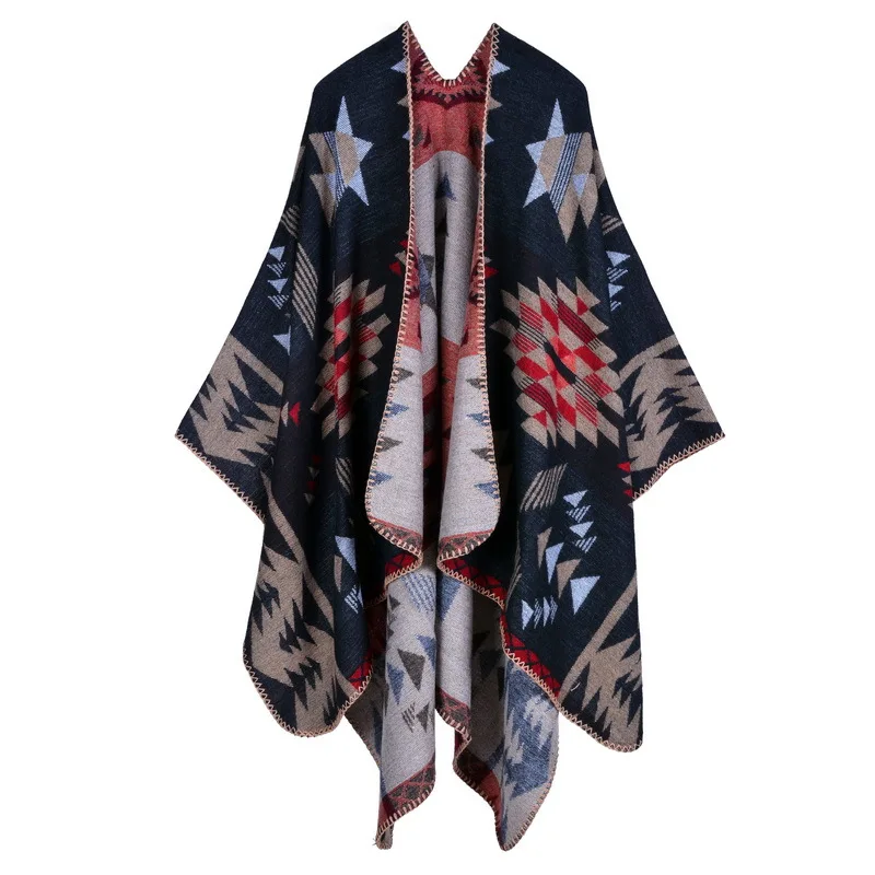 Top Trends: Luxury Brand Geometric Poncho 2024 Cashmere Scarves Women Winter Warm Shawls And Wraps Pashmina Thick Capes Blanket Femme Scarf Shoppable Styles