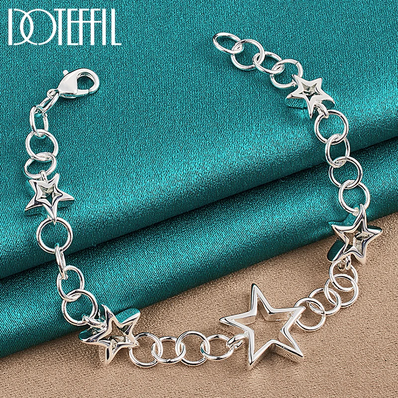 Top Trends: DOTEFFIL 925 Sterling Silver Full Five-Pointed Star Chain Bracelet For Woman Charm Engagement Wedding Party Jewelry Shoppable Styles