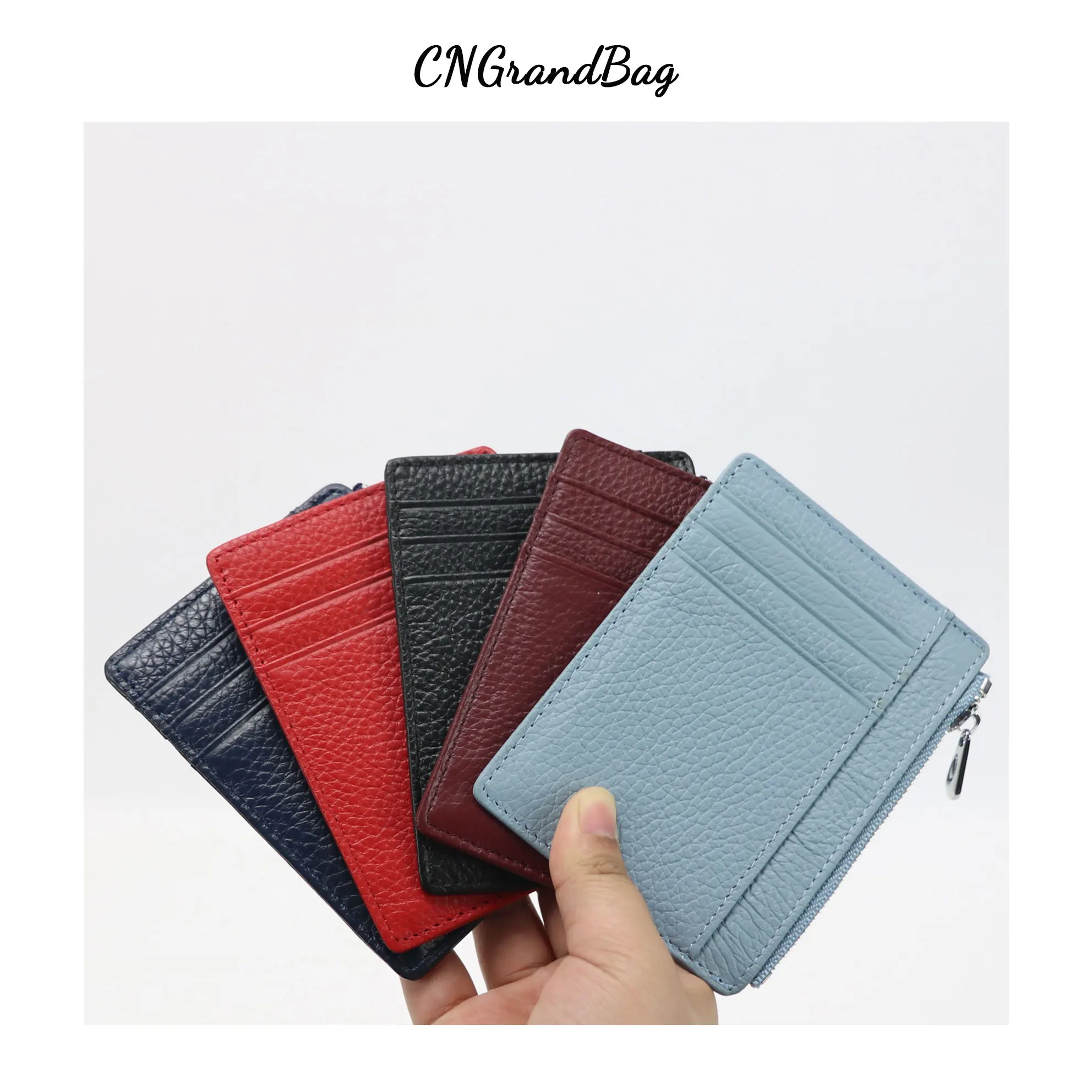 Top Trends: Free Cstomized Letters Pebbled Men Zipper Wallet Genuine Leather ID Credit Card Holder New Design Coin Purse Women's Card Bag Shoppable Styles - Image 4