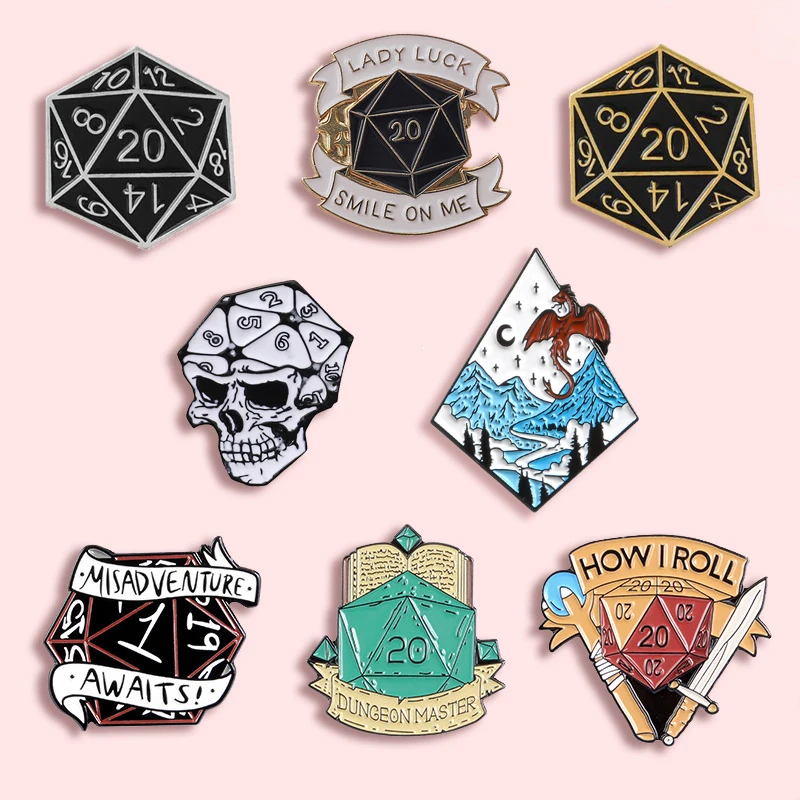 Top Trends: 20 Face Dice Metal Enamel Brooch Fashion Personality D20 DnD Dice Game Badge Pin Cartoon Trendy Costume Backpack Jewelry Gift Shoppable Styles