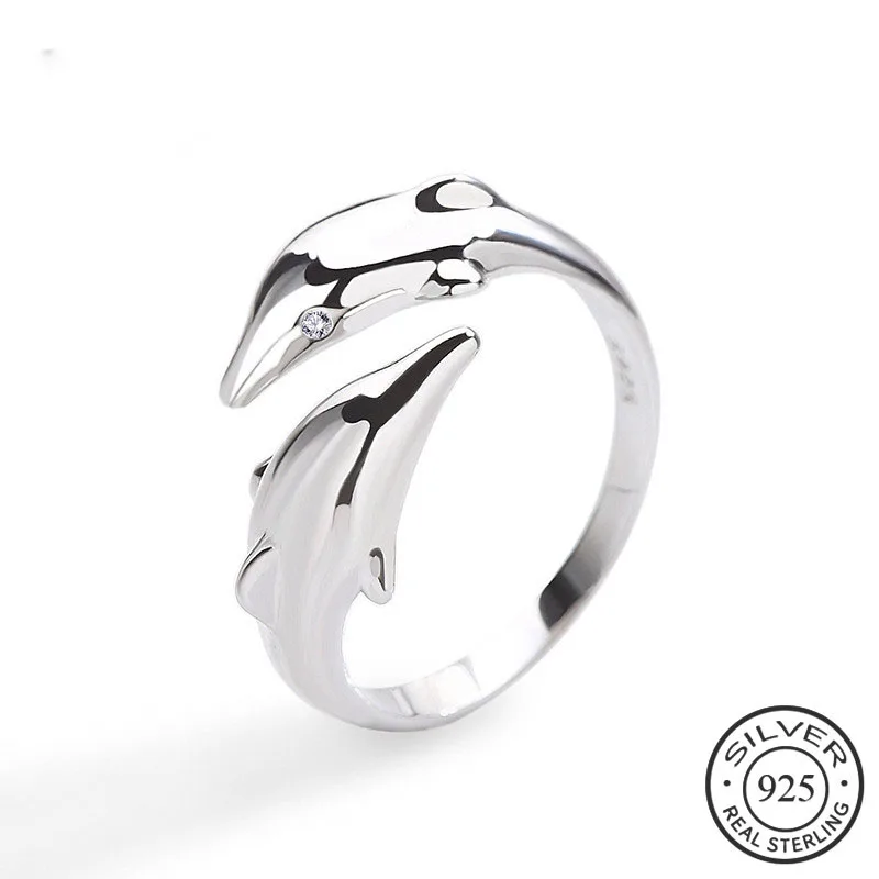 Top Trends: Genuine 925 Sterling Silver Smooth Surface Cute Animal Dolphin Adjustable Ring Fine Jewelry For Women Party Bijoux Gift Shoppable Styles