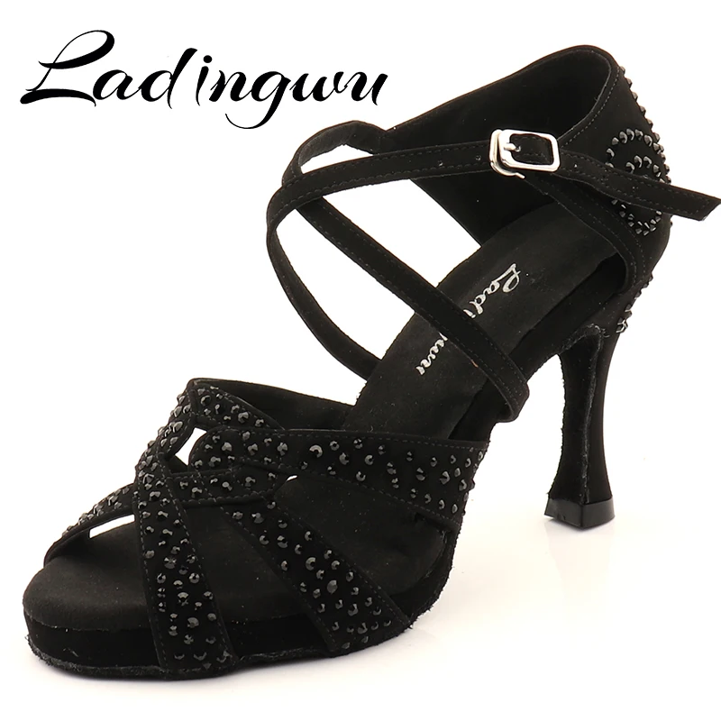 Top Trends: Ladingwu Black Rhinestone Dance Shoes Latin Dance Shoes Black Suede Salsa Dance Shoes Internally Increased Platform Shoes Shoppable Styles