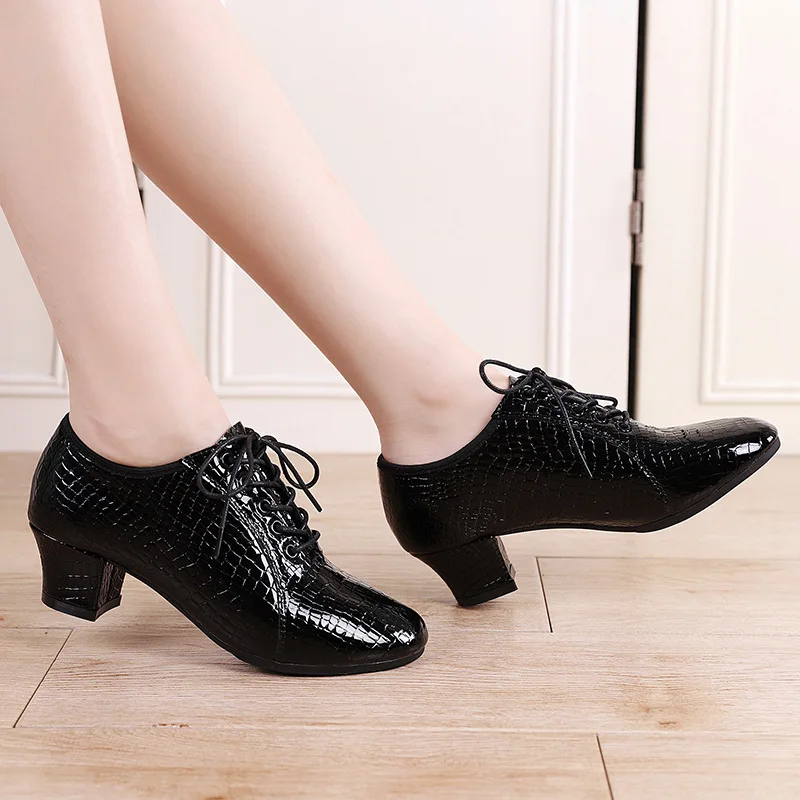 Top Trends: Latin Dance Shoes Female Head Layer Cowhide Stone Pattern Soft Rubber Sole Bottom Chacharum Ballad Ballroom Jazz Shoes Woman Shoppable Styles - Image 2