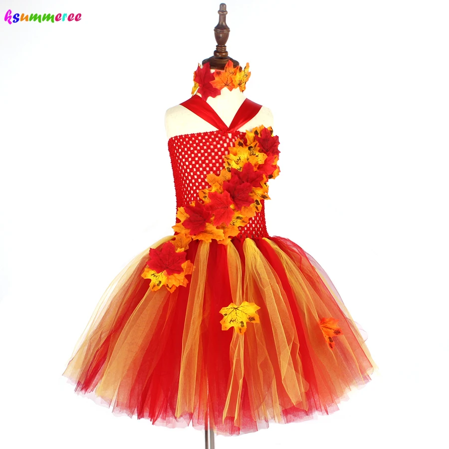 Top Trends: Autumn Fairy Girls Tutu Dress Maple Leaves Kids Tulle Dress With Headband Children Flower Dresses For Halloween Christmas Shoppable Styles - Image 4