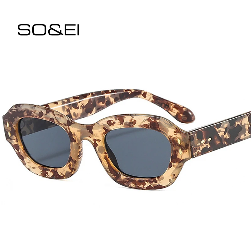 Top Trends: SO&amp;EI Ins Popular Fashion Polygon Square Women Sunglasses Shades UV400 Retro Rivets Decor Men Trending Blue Green Sun Glasses Shoppable Styles