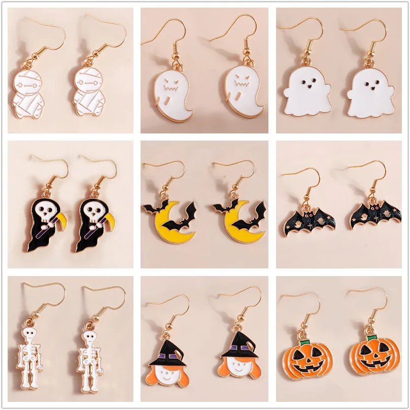 Top Trends: Trendy Halloween Drop Earrings For Women Moon Death Ghost Pumpkin Skeleton Dangle Earrings Party Accessories Funny Jewelry Gifts Shoppable Styles