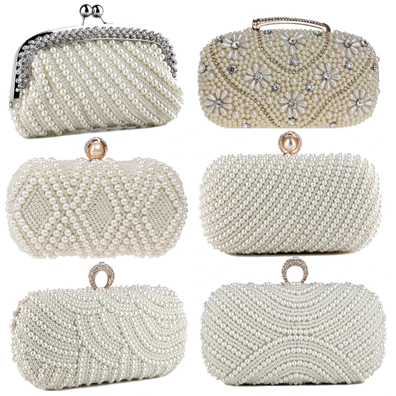 Top Trends: Beading Wedding Clutch Evening Bags Rhinestones Pearl Handbags With Chain Shoulder Metal Party Purse Diamonds Holder Shoppable Styles