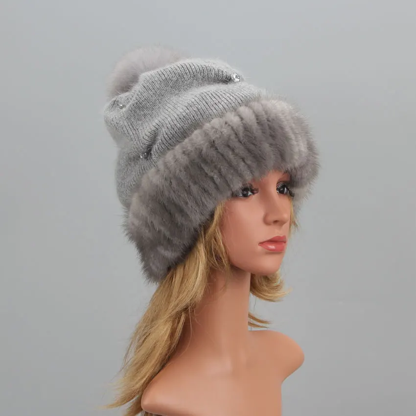 Top Trends: Fashion Knitted Ladies Real Mink Fur Beanies Cap Winter Women's Hat Warm Natural Mink Fur Hats Elastic Luxury Female Fur Hat Shoppable Styles