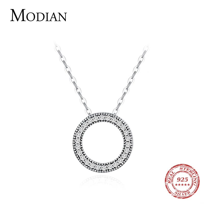 Top Trends: Modian Classic Circle Sparkling CZ Stud Earrings 925 Sterling Silver Heart Romanti Jewelry Sets For Women Fine Necklace Pendant Shoppable Styles - Image 3