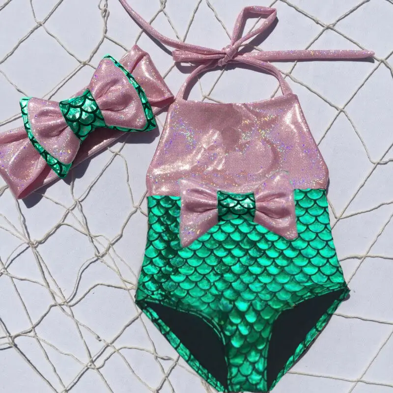 Top Trends: Kids Baby Girl Mermaid Swimwear One-piece Bow Bikini Swimsuit Headband Bathing Suit Beachwear Swimming Costume Shoppable Styles