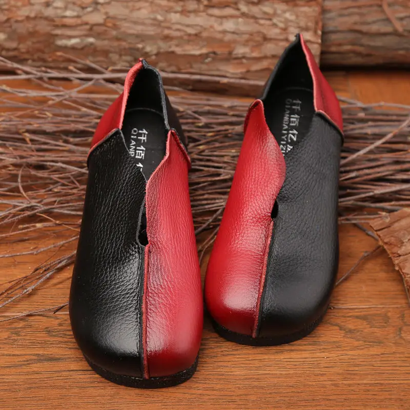 Top Trends: Designer Two Tone Shoes Woman Genuine Leather Ballet Flats Ladies Vintage V-Cut Loafers Women Unique Moccasins Shoppable Styles - Image 4